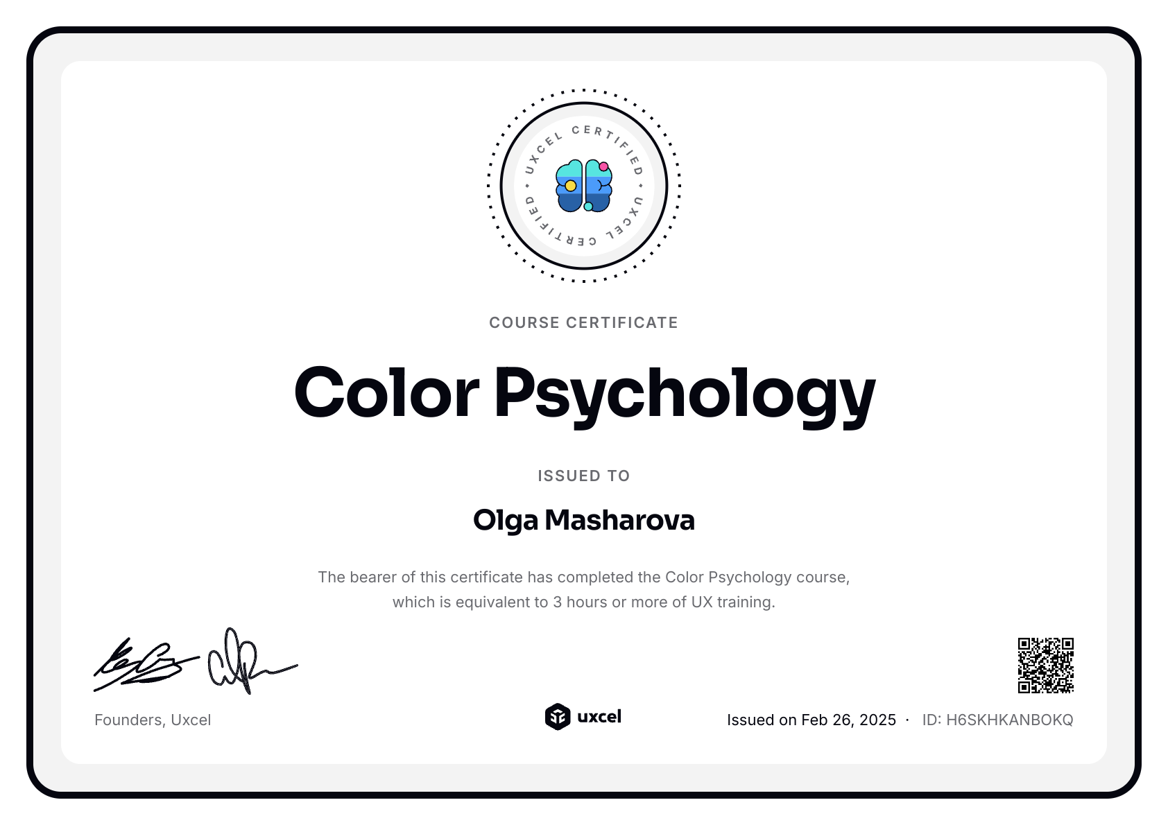 Olga Masharova's certificate